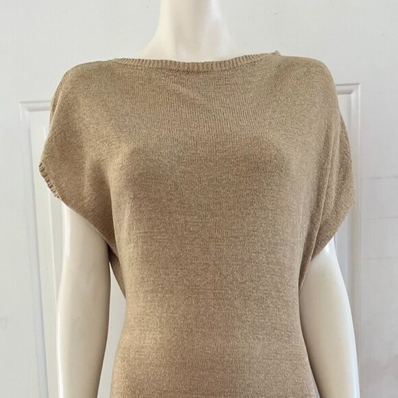 Chrysanthemum Woman's Beige Wrap Belted Knit Midi Dress Sz Med - Picture 2 of 8